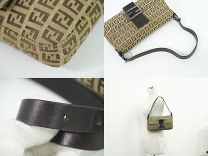 Authentic Fendi Mamma Bucket Zucchino Shoulder Bag Handbag Canvas Beige 8br000