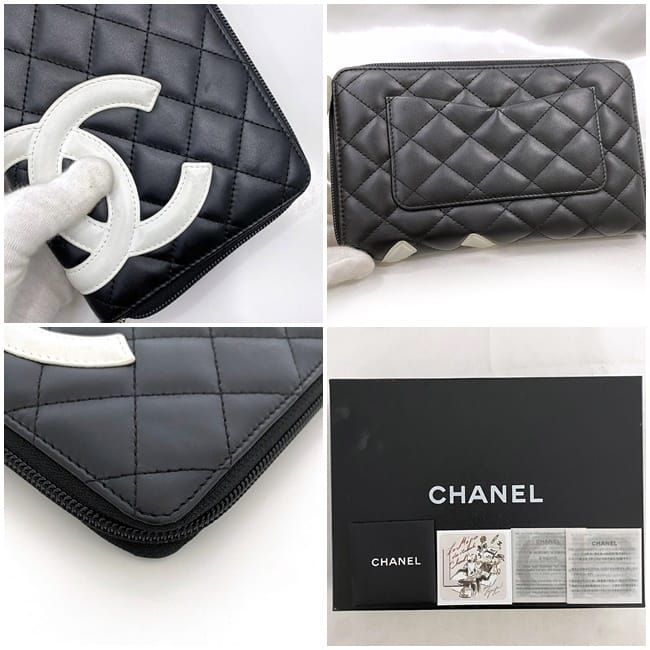 Chanel Round Zipper Long Wallet F21275 Black White