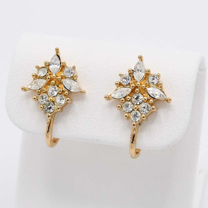 Christian DIOR Earrings Rhinestone Gold Color Accessories Women H8627