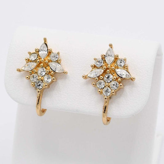 Christian DIOR Earrings Rhinestone Gold Color Accessories Women H8627