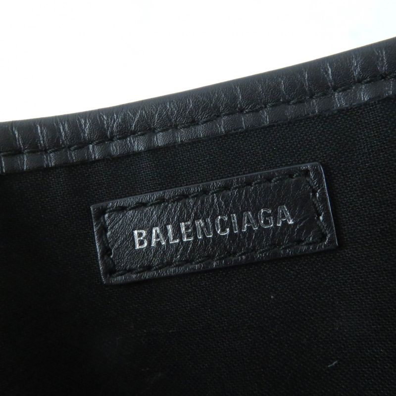 Balenciaga 339933 Small Cabas Su Cotton Canvas And Black Calfskin Handbag With