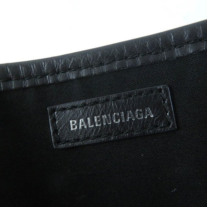 Balenciaga 339933 Small Cabas Su Cotton Canvas And Black Calfskin Handbag With