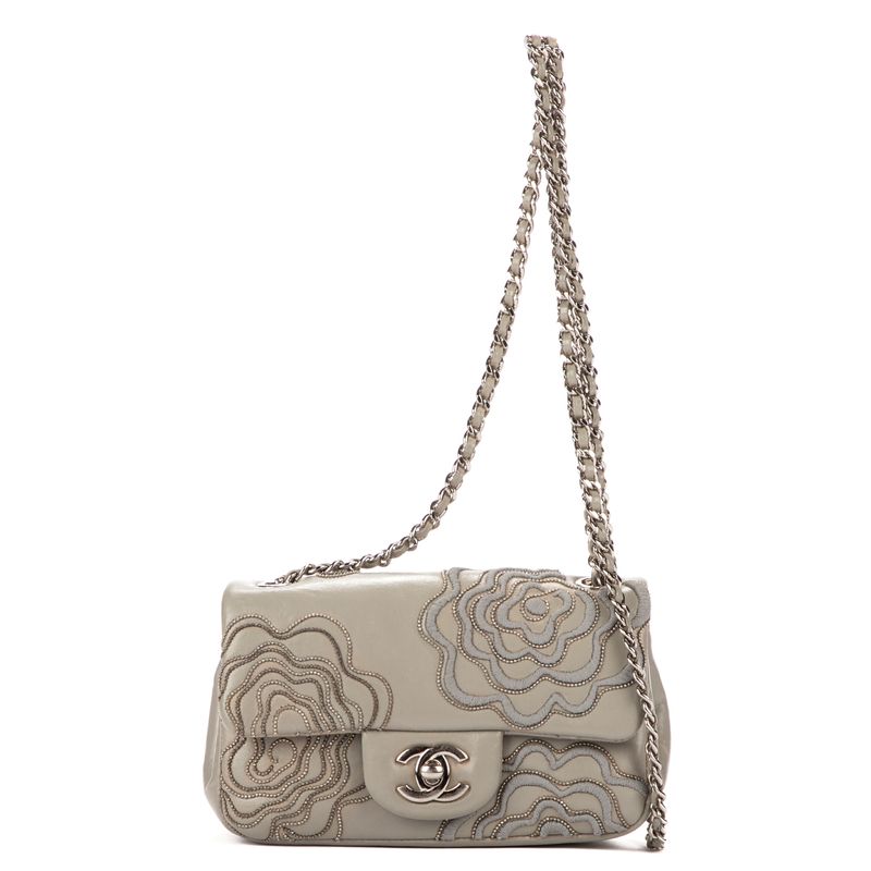 Chanel "timeless Flower Embroidery" Light Green Lambskin Leather A