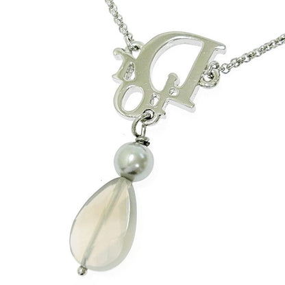 Christian Dior Metal Rhinestone Faux Pearl Dior Logo Bracelet Silver 305483