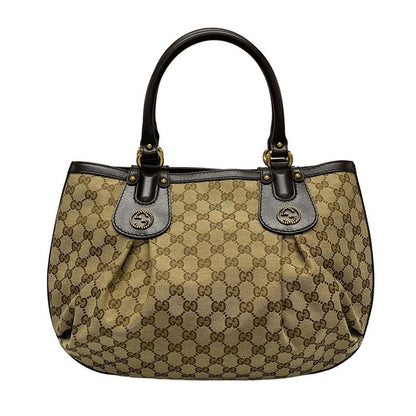 Gucci Tote Bag GG Pattern Scarlet 269953 Beige And Dark Brown Leather