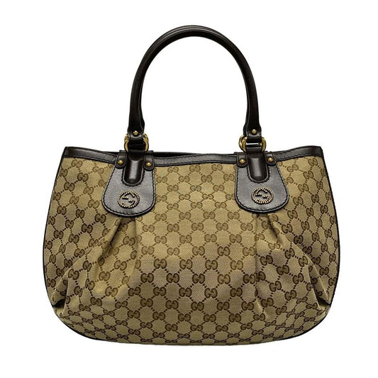 Gucci Tote Bag GG Pattern Scarlet 269953 Beige And Dark Brown Leather