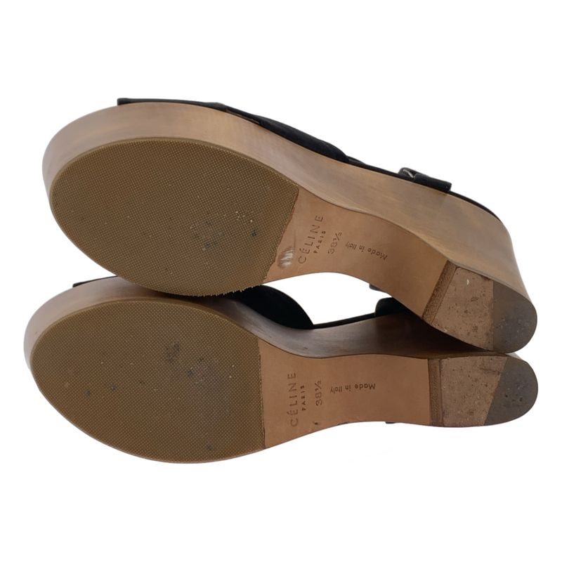 Celine - By Phoebe Philo Phoebe Wood Sole Strap Sandals - 38 1 2 - Black Brown