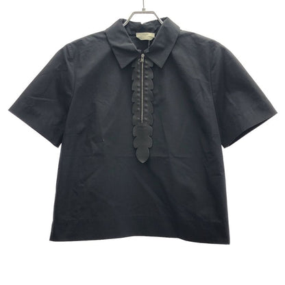 Fendi 15ss Leather Half Zip Design Short Sleeve Top Fs6564 2zm Black 40