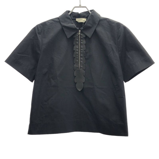 Fendi 15ss Leather Half Zip Design Short Sleeve Top Fs6564 2zm Black 40