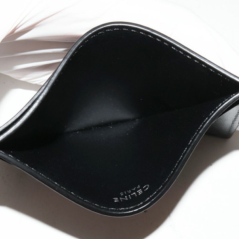 Celine Card Case Passcase Logo Card Case Card Holder Smooth Calfskin Black