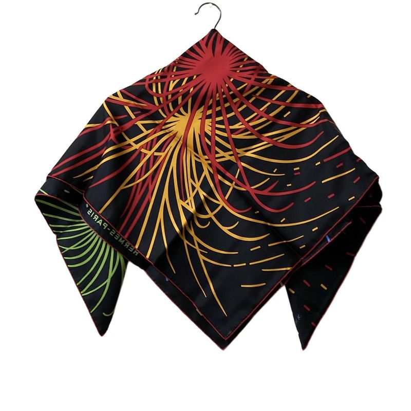 Hermes Scarf Carré 90 Black×red×multi Pluie D'etincelles