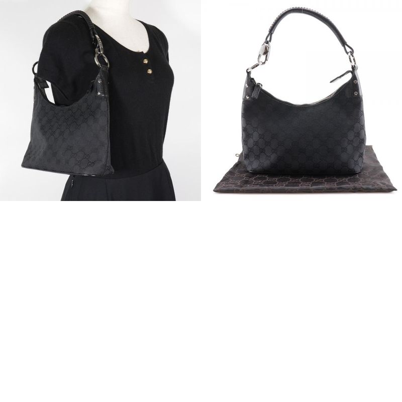 Gucci 115002 GG Canvas Black Women Shoulder Bag