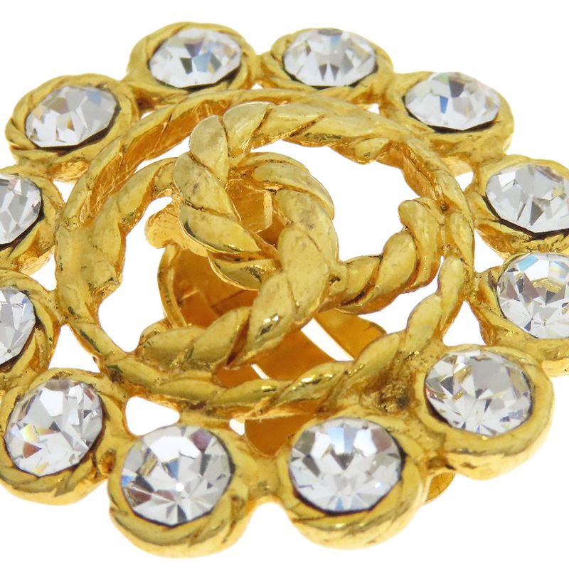 Chanel Coco Rhinestone Earrings Metal Ladies