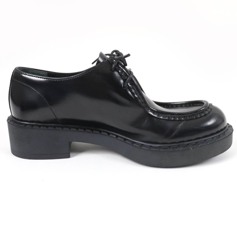Prada 1e249n Lace-up Brushed Leather Shoes Black 36.5 With Box And Storage Bag