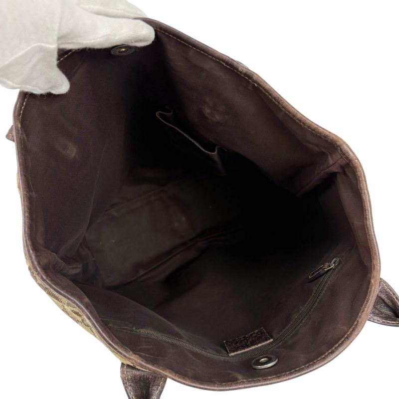 Gucci Tote Bag GG Canvas Leather Sherry Line Shoulder Brown