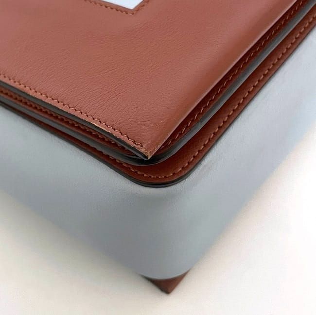 Celine Frame Shoulder Bag Brown Light Blue Excellent Condition Leather