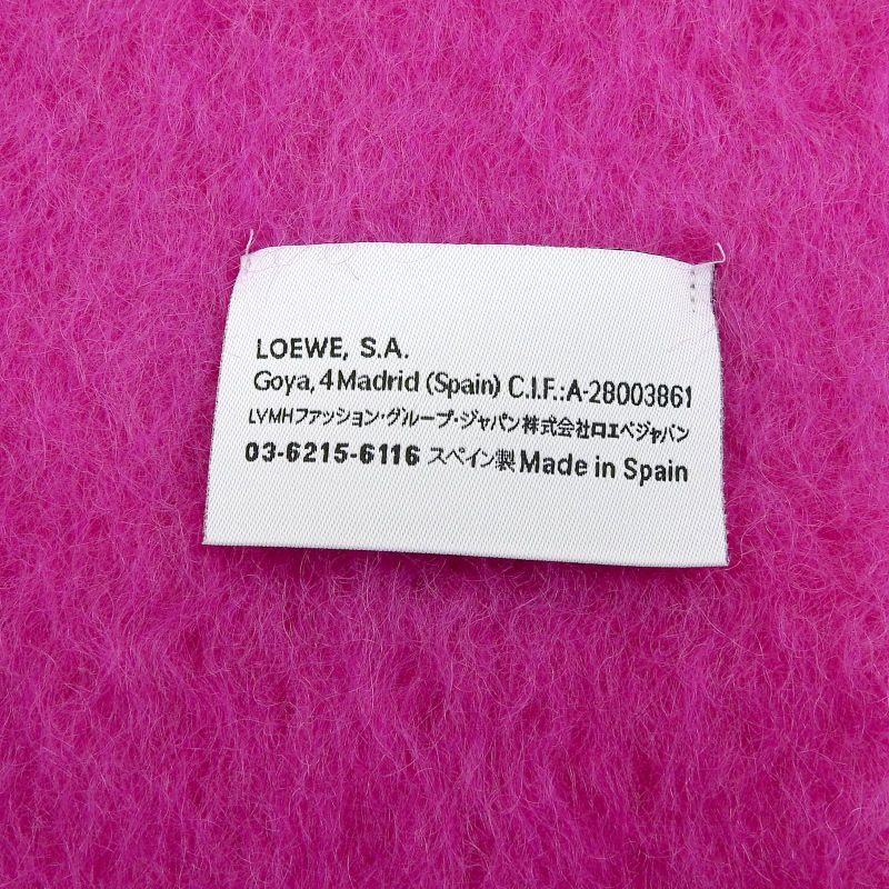 LOEWE Mohair Wool Anagram Leather Patch Fringed Scarf Pink Made In Spain