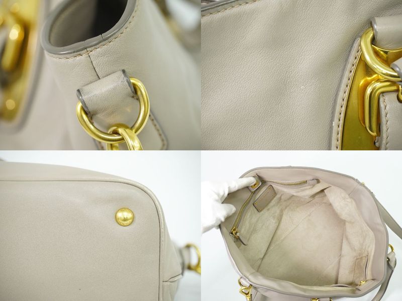 Authentic Prada Leather 2WAY Shoulder Bag Handbag Gray Bag Pre-owned [follow-up