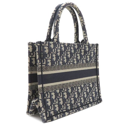 Christian Dior Tote Bag Book Tote Small Canvas Navy Blue Oblique Embroidery