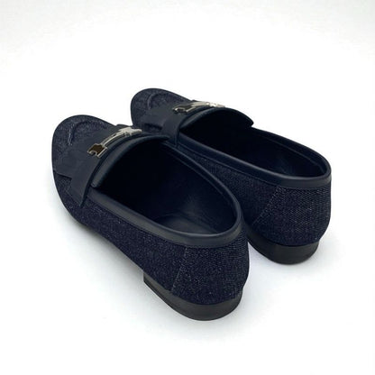 Hermes Royale Loafers Leather Shoes Denim Navy Silver Hhardware Fringe