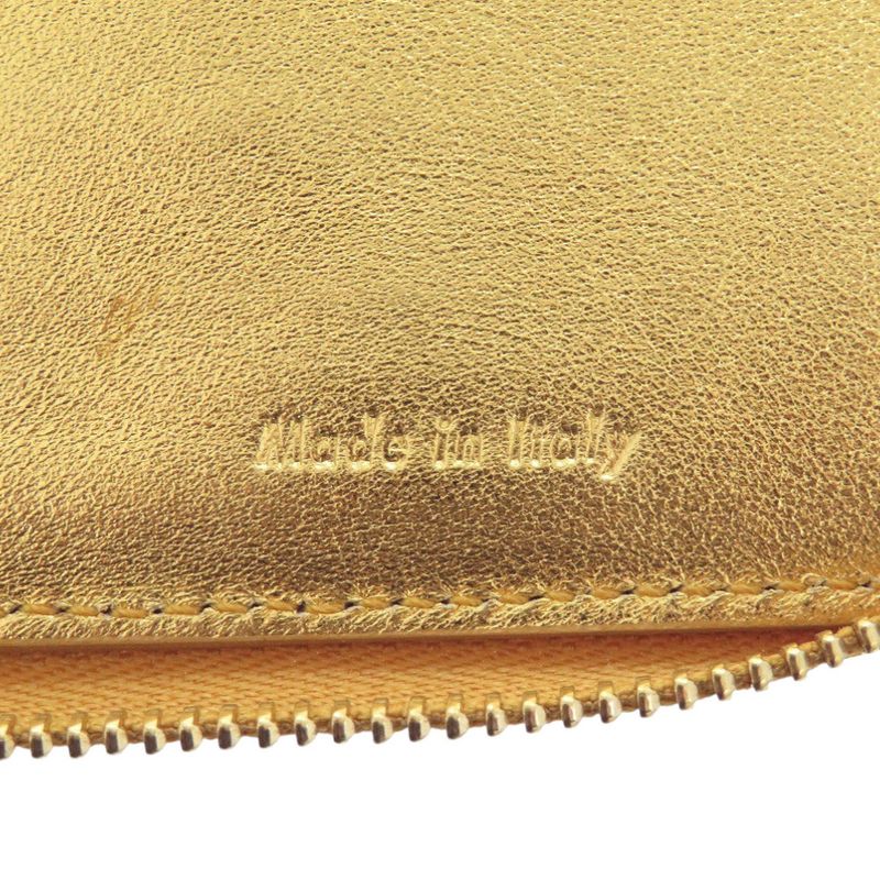 Celine Round Zipper S-tn-1113 Leather Gold/yellow Bifold Wallet 0472 Celine