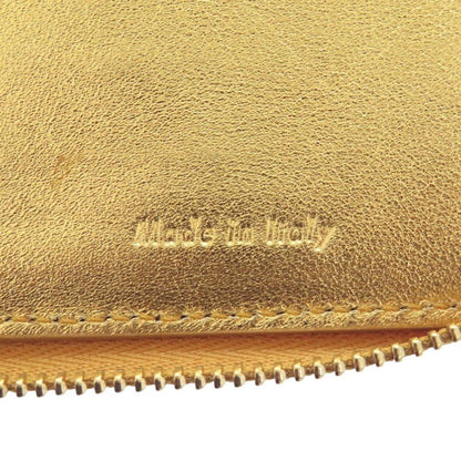 Celine Round Zipper S-tn-1113 Leather Gold/yellow Bifold Wallet 0472 Celine