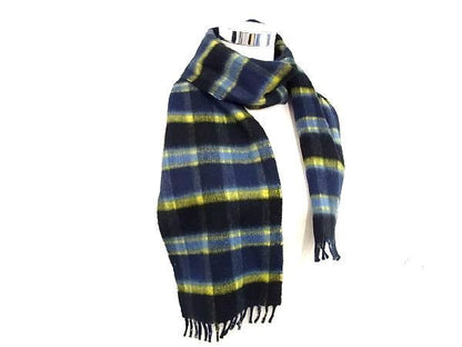 Prada 100% Cashmere Checkered Fringe Scarf Men's And Women's Navy And