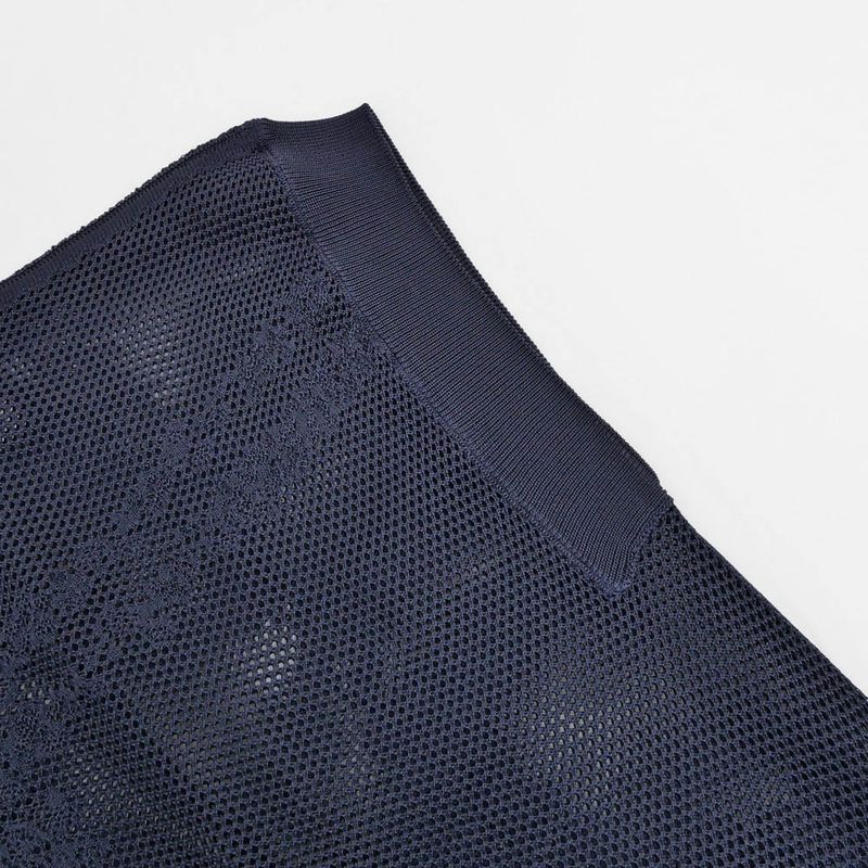 Hermes Short Sleeves Thick Knit 36 ​​size Navy 100% Silk Short Sleeve