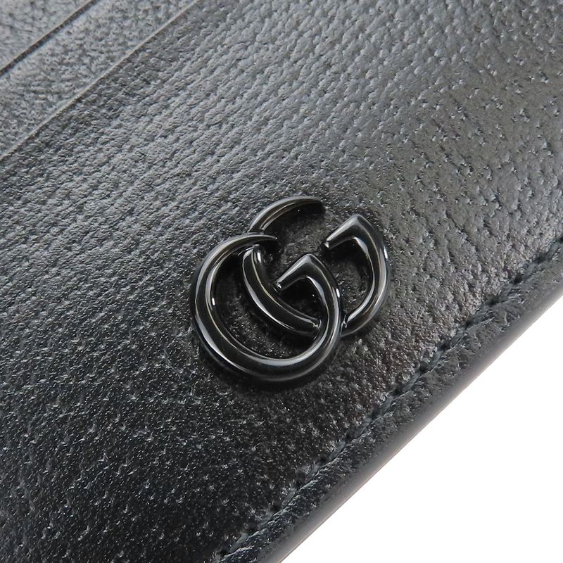 Gucci Card Case 722734 Double G Leather Black Small Everyday Use Ladies Men