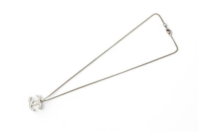 Chanel Necklace Pendant Chanel Coco Rhinestone Silver 07A