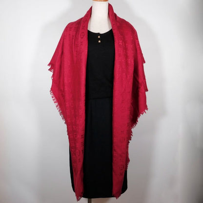 Louis Vuitton Shawl Monogram Large Scarf M72237 Silk And Wool Red Women's Stole