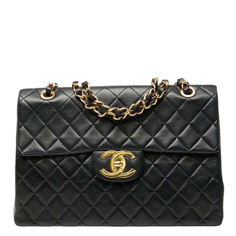 Chanel Coco Mark Deca Matelasse 34 Crossbody Chain Shoulder Bag Black Leather