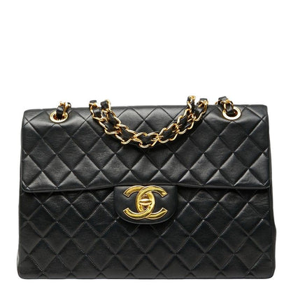 Chanel Coco Mark Deca Matelasse 34 Crossbody Chain Shoulder Bag Black Leather