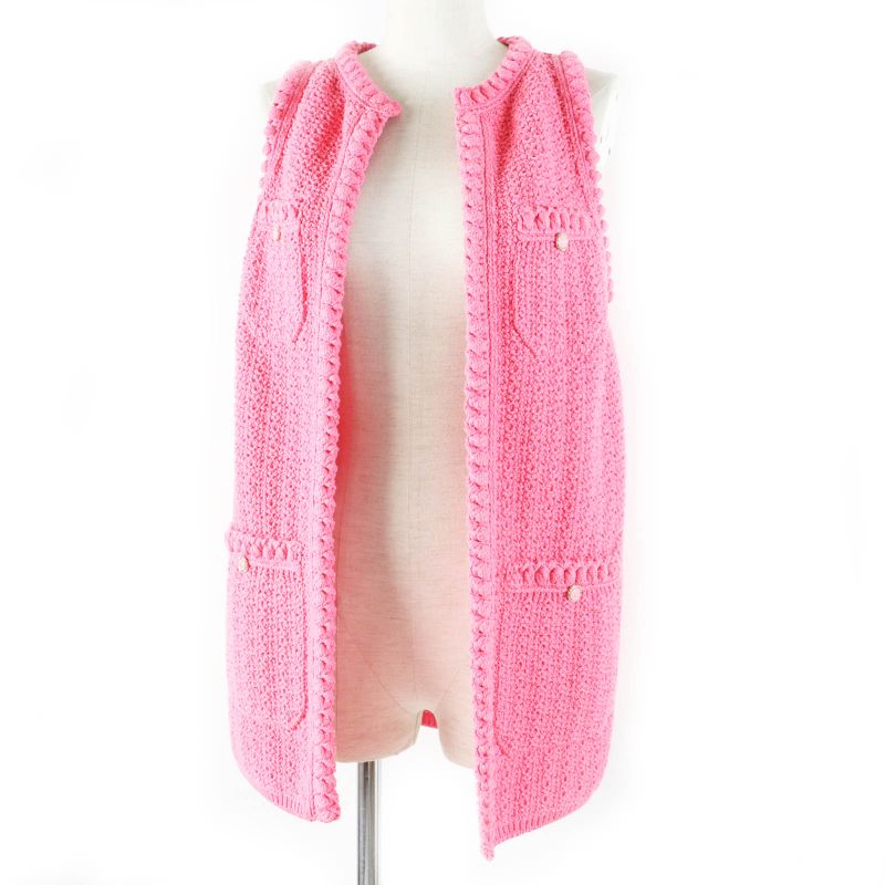CHANEL 22S P72795 Front Open Long Length Gilet/vest With Coco Mark Buttons Pink