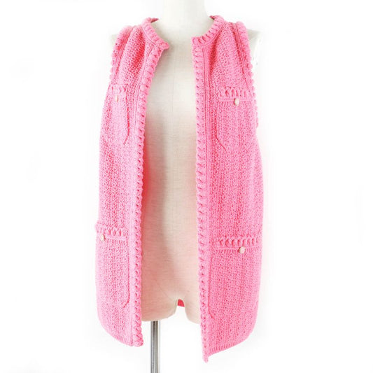 CHANEL 22S P72795 Front Open Long Length Gilet/vest With Coco Mark Buttons Pink