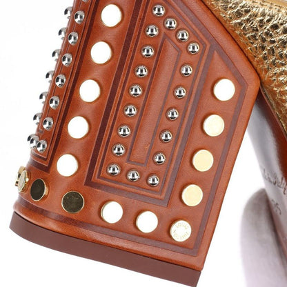 Louis Vuitton '18 Studded Leather Sandals Women's 36 Sc0138 Gold Made In Italy