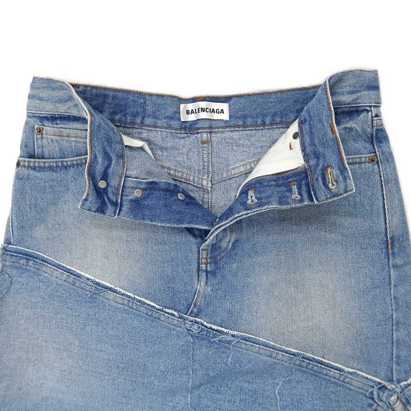 Balenciaga Denim Skirt Light Blue Series 34 100% Cotton Cut-off Denim