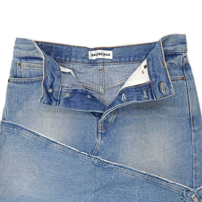 Balenciaga Denim Skirt Light Blue Series 34 100% Cotton Cut-off Denim