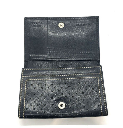 Prada Card Case Business Card Holder Perforated Leather Triangle Logo Black