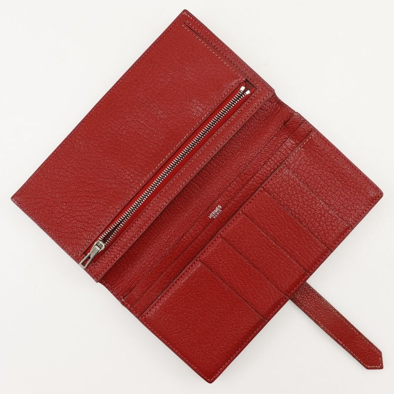 Hermes Bearn Souffle Red □K Ladies Bifold Wallet