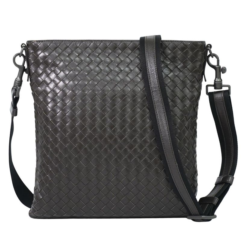 Authentic Bottega Veneta Intrecciato Shoulder Bag Pochette Leather Brown