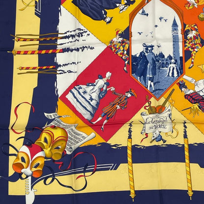 Hermes Carre 90 Carnaval DE Venise Carnival Of Venice Scarf 100% Silk Blue X