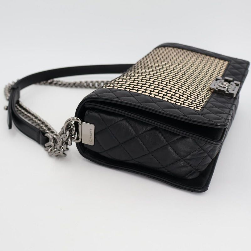 Chanel Boy Chanel Matelasse Chain Shoulder Bag Leather Lambskin Light Beige