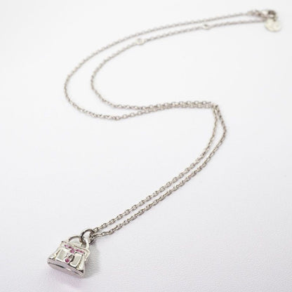 Celine Bag Shape Necklace Silver Pink Stone Bag 24-4636