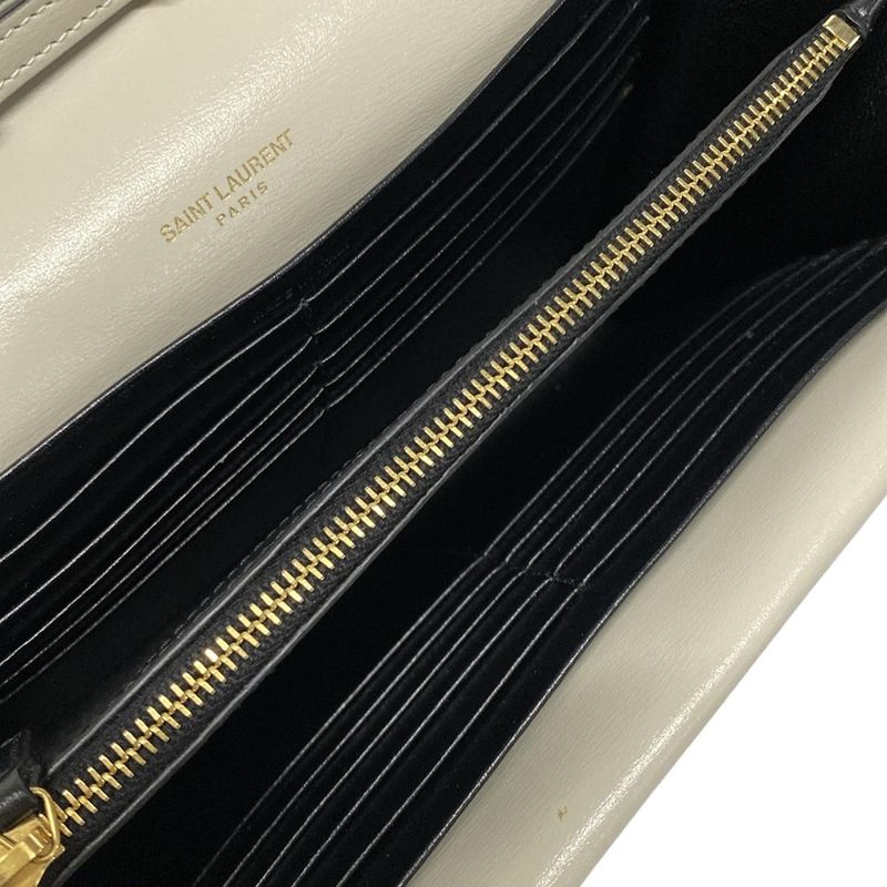 Saint Laurent Paris Wallet - 554763 Black Gold And Ivory Chain Shoulder Bag