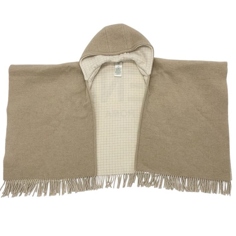 Fendi Outer Wool Beige Logo Check Reversible Hood Cape Poncho