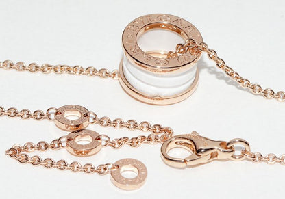 Bulgari Pendant Necklace 18K Pink Gold White Ceramic Bzero1 Pendant Necklace