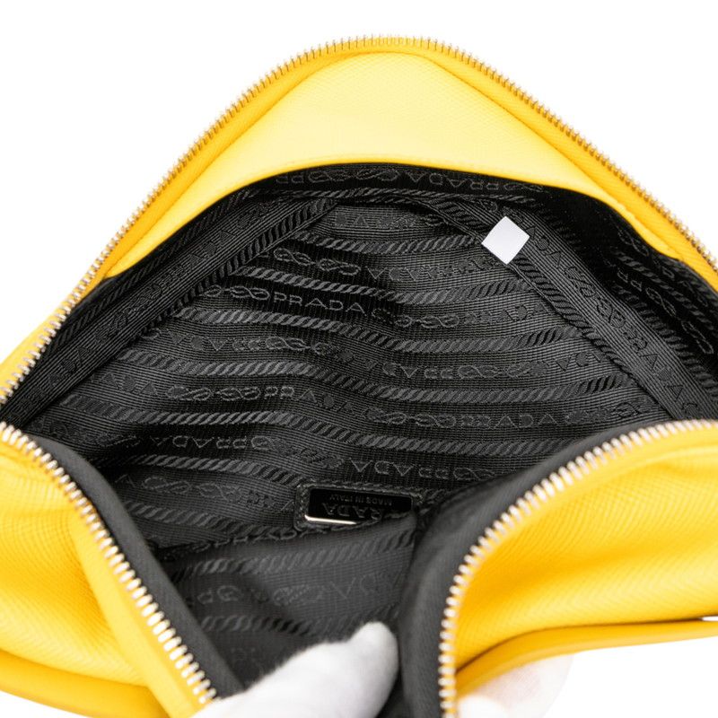 Prada Triangle Logo Plate Triangle Yellow Leather Saffiano Leather Women Prada