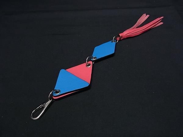 Loewe Leather Tassel Key Ring Key Holder Bag Charm Women's Pink And Blue