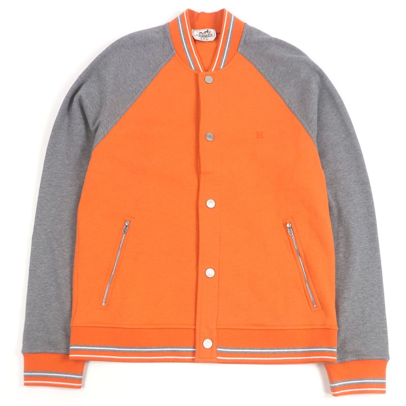 Hermes 2021 H Logo Embroidery Serie Button Blouson Jacket Stadium Jacket Orange